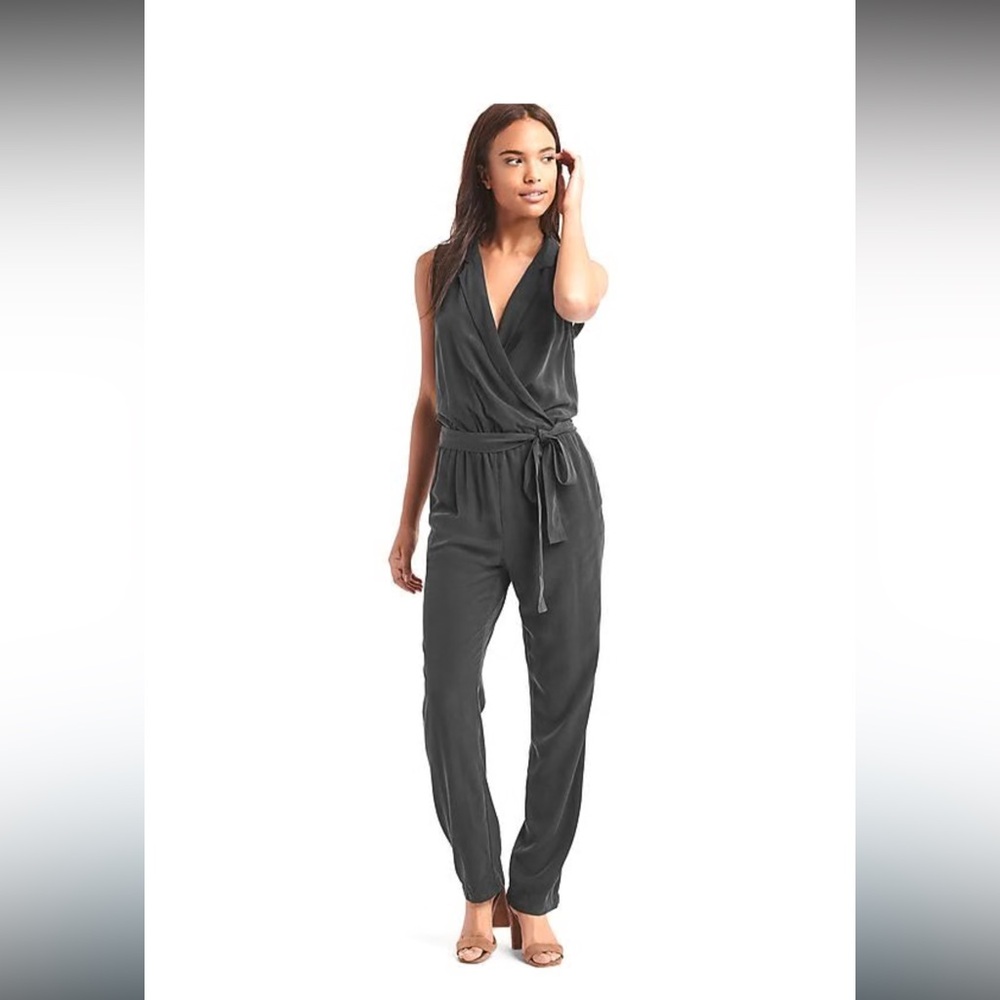 GAP Black Sleeveless Wrap-Front Jumpsuit with Tie Waist